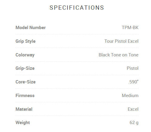 Winn tour pistol excel Black Putter Grip