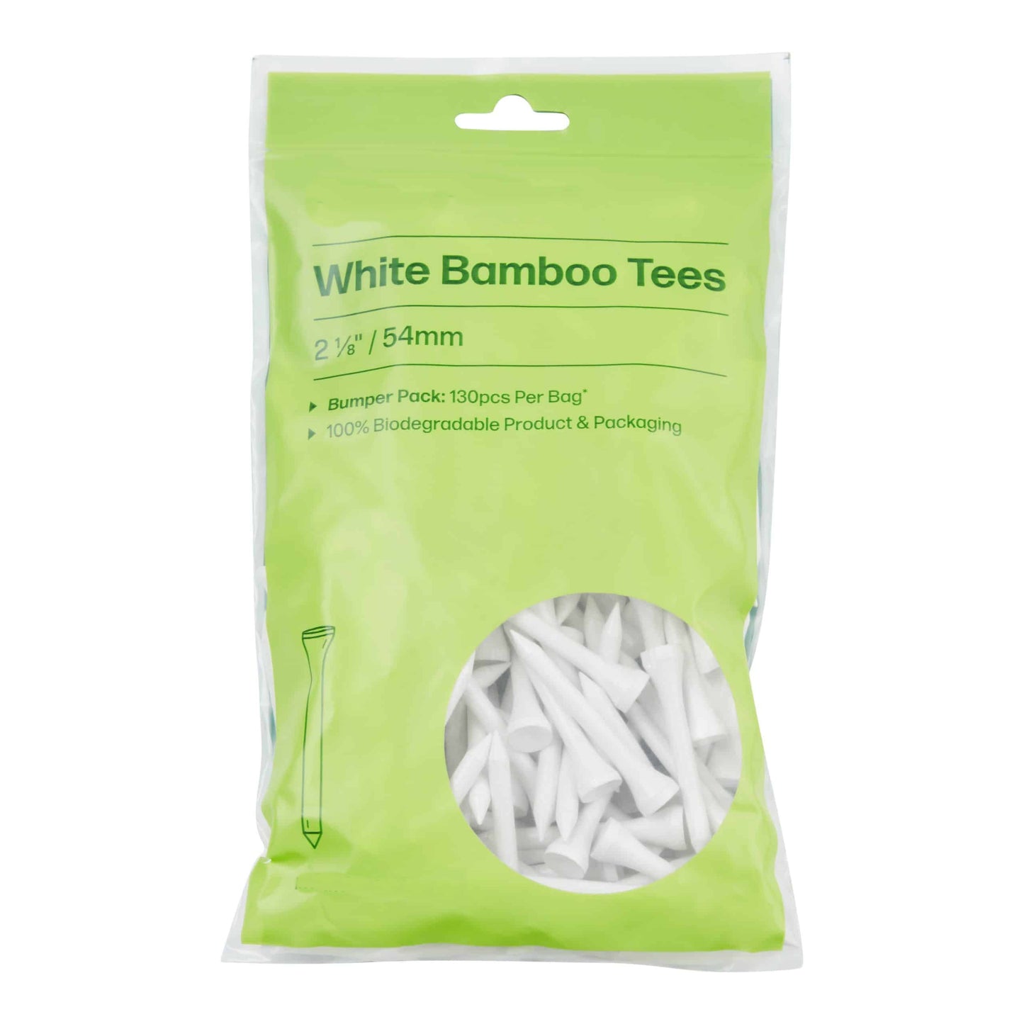 White Bamboo 2 1/8" 54mm Golf Tee Pack (QTY 130)