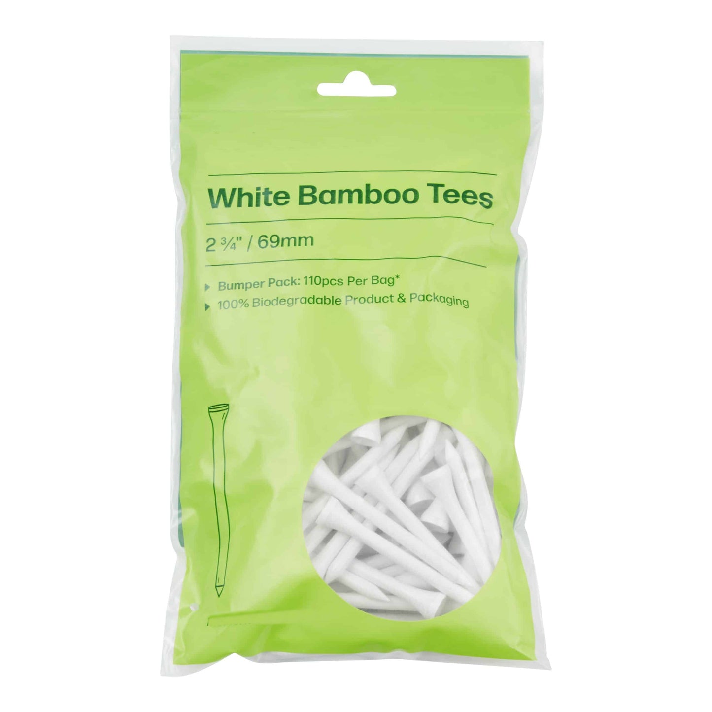 White Bamboo 2 3/4" 69mm Golf Tee Pack (QTY 110)