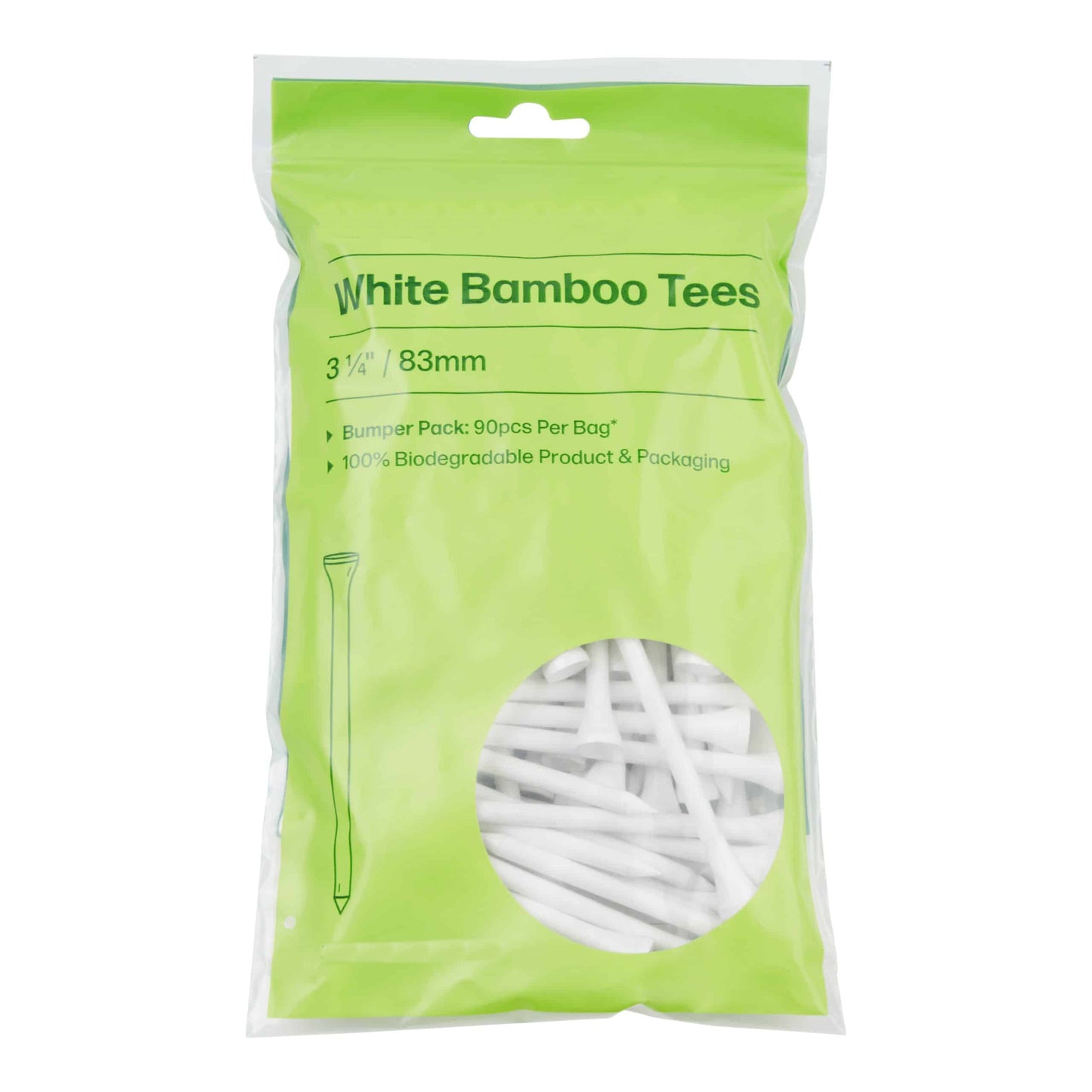 White Bamboo 3 1/4" 83mm Golf Tee Pack (QTY 90)