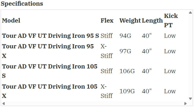 Graphite Design Tour VF Utility Driving Iron 105 .355"